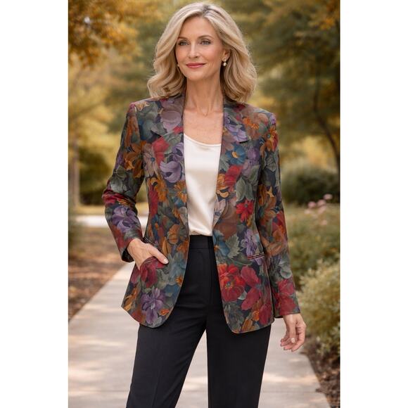Alfred Dunner Tops - Alfred Dunner 18W Floral Blazer Jewel Tone Jacket